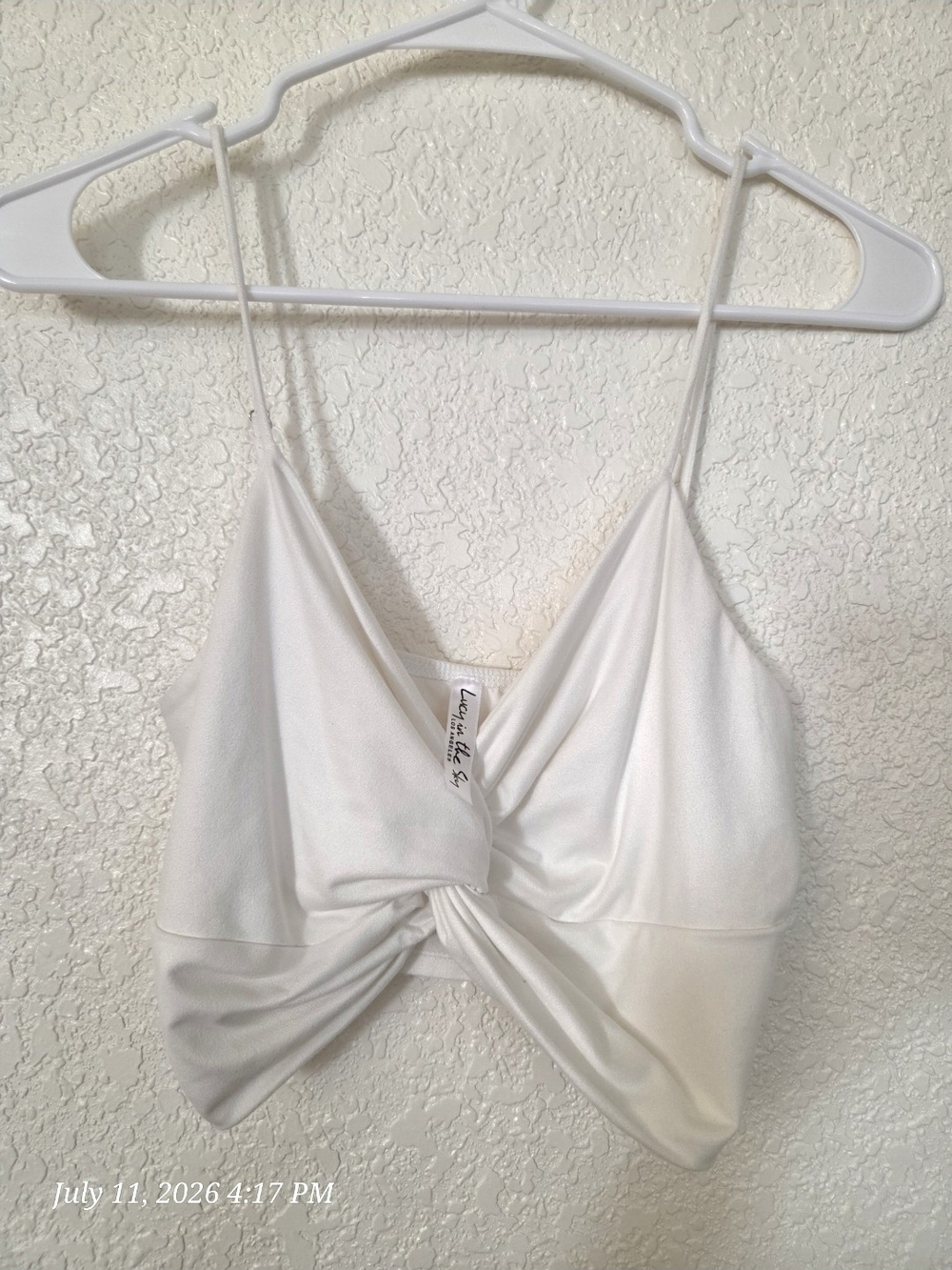​Minimalist Aesthetic: Lucy in the Sky White Crop Top – Size Small